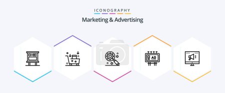 Illustration for Marketing And Advertising 25 Line icon pack including publicity. marketing. emailing. billboard advertisement. internet marketing - Royalty Free Image
