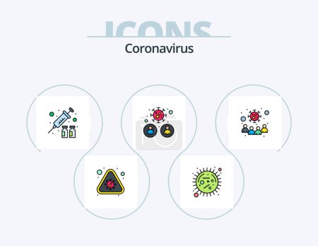Téléchargez les illustrations : Coronavirus Line Filled Icon Pack 5 Icon Design. protective. lu. user. vehicle. medical - en licence libre de droit
