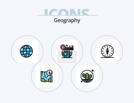 Téléchargez les illustrations : Geo Graphy Line Filled Icon Pack 5 Icon Design. world. map. close. location. gps - en licence libre de droit