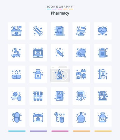 Téléchargez les illustrations : Creative Pharmacy 25 Blue icon pack  Such As capsule. science. medicine. heart. natural - en licence libre de droit