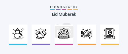 Ilustración de Eid Mubarak Line 5 Icon Pack Including decoration. time. lantern. clock. decoration. Creative Icons Design - Imagen libre de derechos