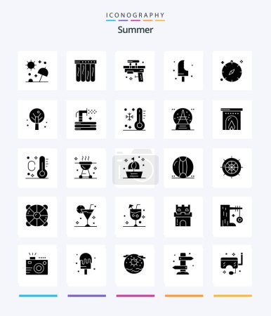 Téléchargez les illustrations : Creative Summer 25 Glyph Solid Black icon pack  Such As summer. ice. fun. food. water - en licence libre de droit