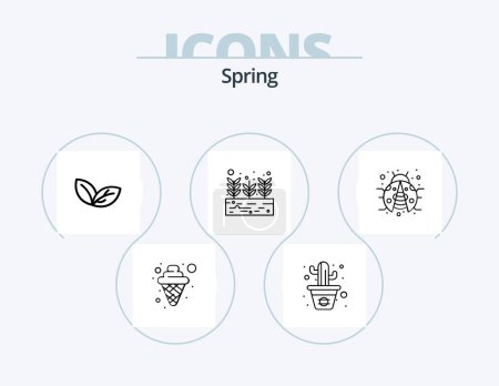 Ilustración de Spring Line Icon Pack 5 Icon Design. bird. stick. brightness. ice. cream - Imagen libre de derechos