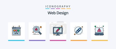 Ilustración de Web Design Line Filled 5 Icon Pack Including badge. search worldwide. work. magnify glass. online. Creative Icons Design - Imagen libre de derechos