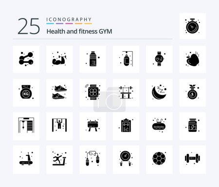 Illustration for Gym 25 Solid Glyph icon pack including food. watch. bag. sport. sports - Royalty Free Image