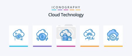 Téléchargez les illustrations : Cloud Technology Blue 5 Icon Pack Including link. network. bitcoind. online. gift. Creative Icons Design - en licence libre de droit