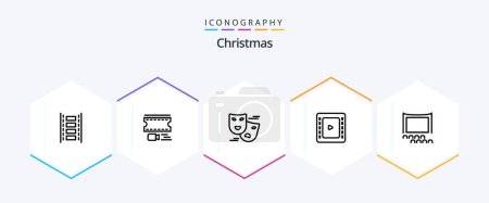 Illustration for Christmas 25 Line icon pack including . . cienma tape. film. cinema - Royalty Free Image