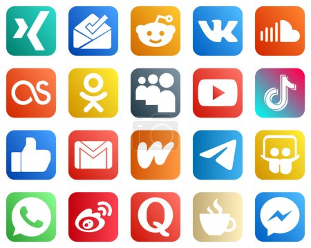 Illustration for 20 Social Media Icons for Your Designs such as like. china. odnoklassniki. video and tiktok icons. Modern and minimalist - Royalty Free Image