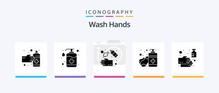 Illustration for Wash Hands Glyph 5 Icon Pack Including hands care. hand sanitizer. wash. soap. soap. Creative Icons Design - Royalty Free Image