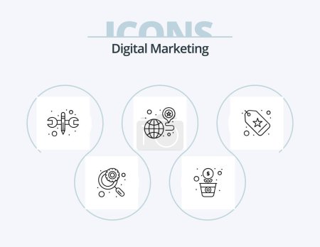Téléchargez les illustrations : Digital Marketing Line Icon Pack 5 Icon Design. location. user rating. clipboard. user. rating - en licence libre de droit