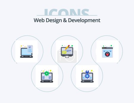 Téléchargez les illustrations : Web Design And Development Flat Icon Pack 5 Icon Design. pen. edit. laptop. design tools. laptop - en licence libre de droit