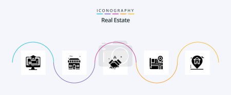 Ilustración de Real Estate Glyph 5 Icon Pack Including map . real. real . house . estate - Imagen libre de derechos