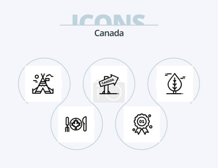 Ilustración de Canada Line Icon Pack 5 Icon Design. curling. maple. bear. leaf. autumn - Imagen libre de derechos