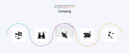 Illustration for Camping Glyph 5 Icon Pack Including . stick fire. watch. match. fire - Royalty Free Image