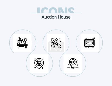 Ilustración de Auction Line Icon Pack 5 Icon Design. auction. target. location. focus. diamond - Imagen libre de derechos