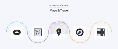 Téléchargez les illustrations : Maps and Travel Line Filled Flat 5 Icon Pack Including . compass. - en licence libre de droit