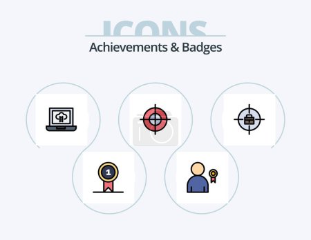 Ilustración de Achievements and Badges Line Filled Icon Pack 5 Icon Design. badge. achievements. medals. stamps. ribbon - Imagen libre de derechos