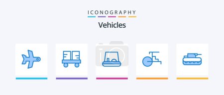 Téléchargez les illustrations : Vehicles Blue 5 Icon Pack Including panzer. cannon. lift truck. vehicles. rickshaw. Creative Icons Design - en licence libre de droit