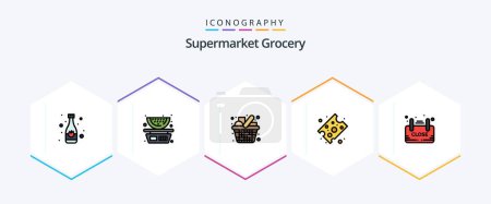 Illustration for Grocery 25 FilledLine icon pack including board. piece of cheese. cart. food. items - Royalty Free Image