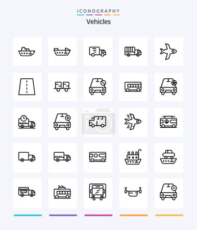 Téléchargez les illustrations : Creative Vehicles 25 OutLine icon pack  Such As highway. creative. lorry. construction. plane - en licence libre de droit