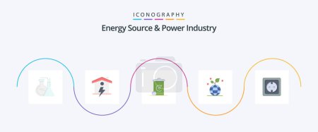 Téléchargez les illustrations : Energy Source And Power Industry Flat 5 Icon Pack Including energy. globe. bin. friendly. growth - en licence libre de droit