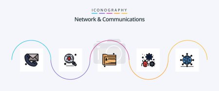 Ilustración de Network And Communications Line Filled Flat 5 Icon Pack Including bug. configure. insect. zip. files - Imagen libre de derechos