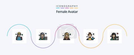 Téléchargez les illustrations : Female Avatar Line Filled Flat 5 Icon Pack Including kitchen. cook. writer. avatar. technician - en licence libre de droit