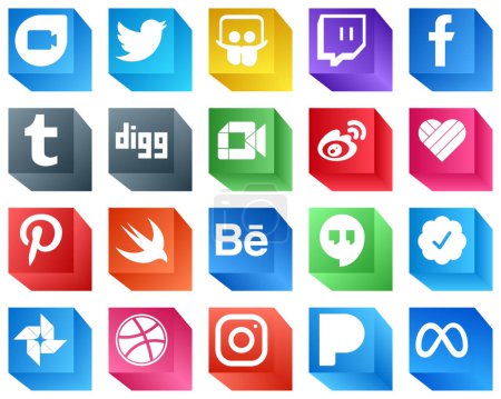 Illustration for 3D Social Media Icons 20 Icons Pack such as likee. china. tumblr and sina icons. High-resolution and fully customizable - Royalty Free Image