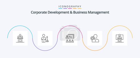 Téléchargez les illustrations : Corporate Development And Business Management Line 5 Icon Pack Including leadership. business. key. teamwork. provider - en licence libre de droit