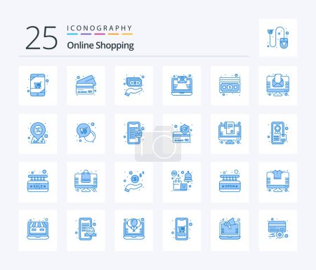 Illustration for Online Shopping 25 Blue Color icon pack including money. cash. cash. newsletter. email - Royalty Free Image