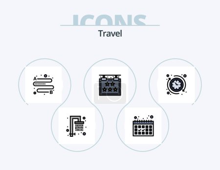 Téléchargez les illustrations : Travel Line Filled Icon Pack 5 Icon Design. . luggage. vacation. bags. world - en licence libre de droit