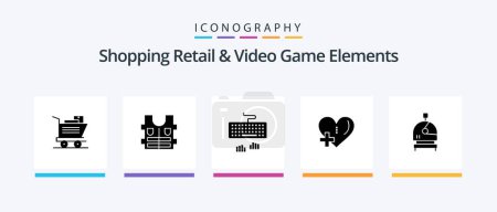 Téléchargez les illustrations : Shoping Retail And Video Game Elements Glyph 5 Icon Pack Including . helmet. type. astronaut. add. Creative Icons Design - en licence libre de droit