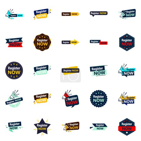 Illustration for 25 Versatile typographic banners for increased registration - Royalty Free Image