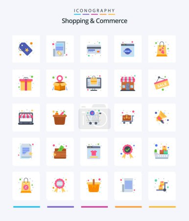 Ilustración de Creative Shopping And Commerce 25 Flat icon pack  Such As handbag. bag. credit card. world wide web. network domain - Imagen libre de derechos