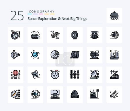 Téléchargez les illustrations : Space Exploration And Next Big Things 25 Line Filled icon pack including pod. component. surface. capsule. space - en licence libre de droit