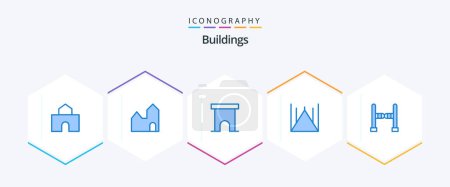 Illustration for Buildings 25 Blue icon pack including pakistan mosque. islamabad monument. industry. islamabad. shop - Royalty Free Image