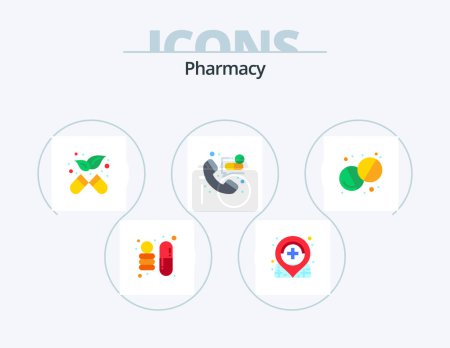 Téléchargez les illustrations : Pharmacy Flat Icon Pack 5 Icon Design. . pharmacy. medicine. health. emergency - en licence libre de droit