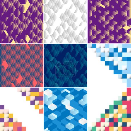Téléchargez les illustrations : Seamless pattern of colorful blocks with shadow EPS10 vector; pack of 9 available - en licence libre de droit