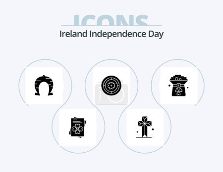Ilustración de Ireland Independence Day Glyph Icon Pack 5 Icon Design. coin. sunflower. fortune. circle. flower - Imagen libre de derechos