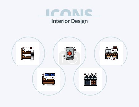 Illustration for Interior Design Line Filled Icon Pack 5 Icon Design. cabinet. interior. cooker. furniture. cooking - Royalty Free Image