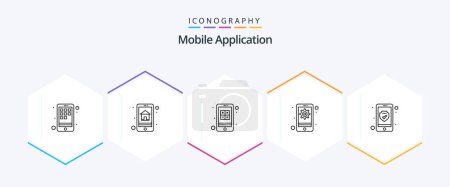Illustration for Mobile Application 25 Line icon pack including privacy. device. app. setting. gear - Royalty Free Image