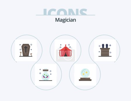 Illustration for Magician Flat Icon Pack 5 Icon Design. magic trick. fair. star. entertainment. halloween - Royalty Free Image
