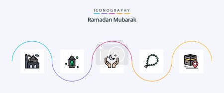Téléchargez les illustrations : Ramadan Line Filled Flat 5 Icon Pack Including pin. khana. cresent. muslim. pray - en licence libre de droit