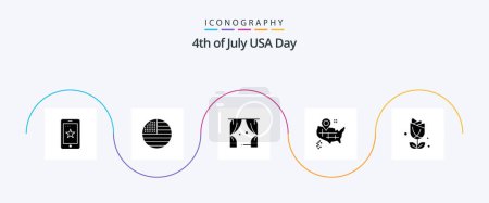 Illustration for Usa Glyph 5 Icon Pack Including usa. flower. entertainment. american. location - Royalty Free Image