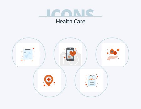 Illustration for Health Care Flat Icon Pack 5 Icon Design. care. phone. bone. mobile. health care - Royalty Free Image