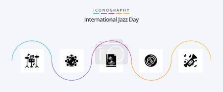 Illustration for International Jazz Day Glyph 5 Icon Pack Including . vinyl . music . - Royalty Free Image