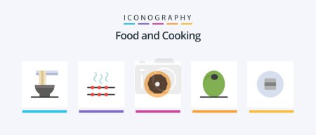 Téléchargez les illustrations : Food Flat 5 Icon Pack Including food. diet. donut. vegetable. food. Creative Icons Design - en licence libre de droit