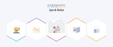 Illustration for Spa And Relax 25 Flat icon pack including mixture. bowl. woman. book. spa - Royalty Free Image