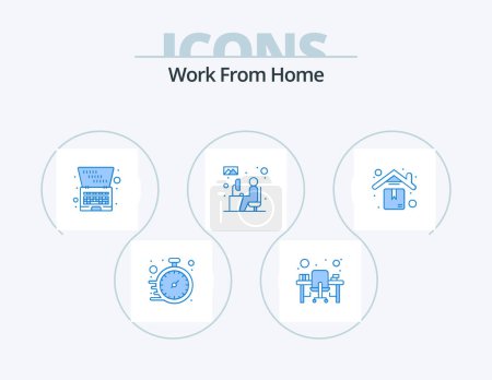 Illustration for Work From Home Blue Icon Pack 5 Icon Design. working. user. workstation. home work. working - Royalty Free Image