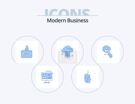 Téléchargez les illustrations : Modern Business Blue Icon Pack 5 Icon Design. portfolio. documents. internet. case. briefcase - en licence libre de droit
